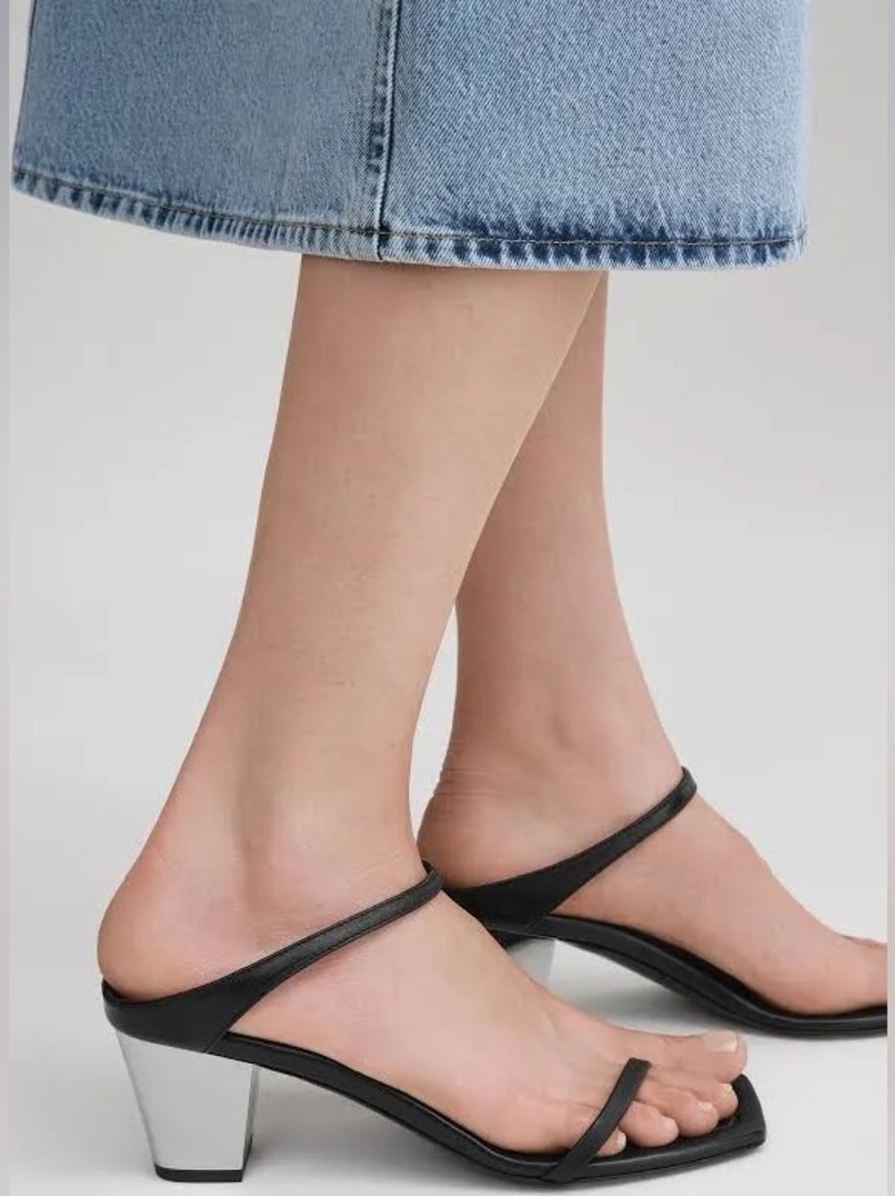 Toteme The City Leather Sandals Black Strappy Silver Heel Size 38 NIB $680